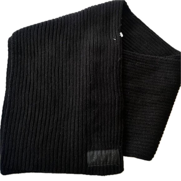😊PINK Loose Knit Scarf Victoria's Secret Solid Charcoal Neck Wrap Logo Tag - Picture 9 of 9
